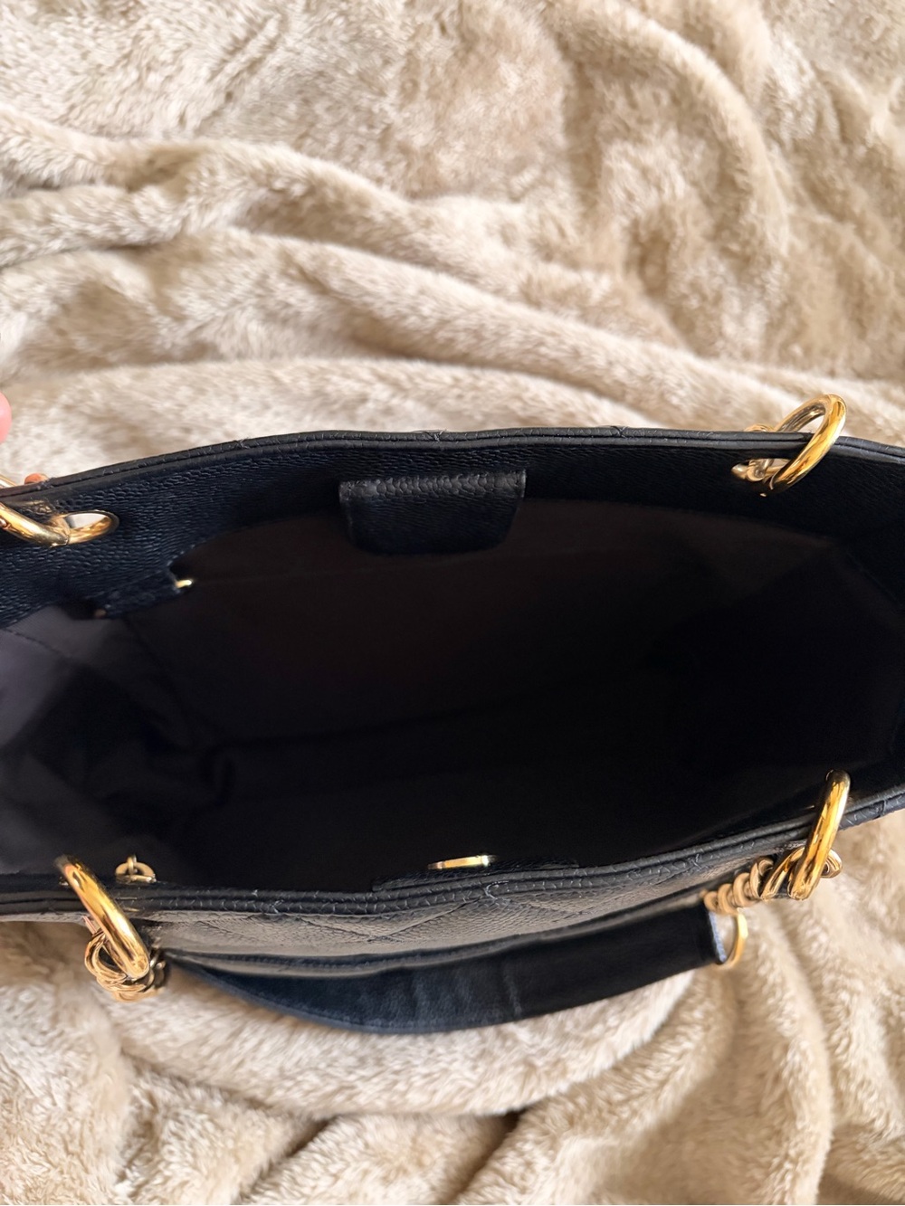 CHANEL Black Quilted Leather Petite Tote with Gold Chain Handles - Picture 3 of 6